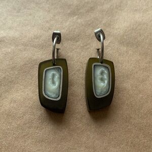 Vintage Opal Green Silver Resin Earrings